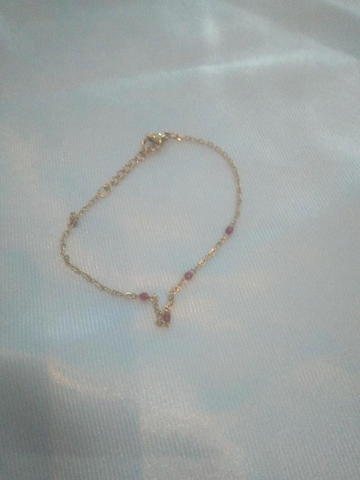 Bracelet fin, pierres dorées, grenat, Bijoux, Sacs & Beauté, Bracelets, Neuf, Or, Rouge, Avec bracelets à breloques ou perles