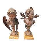 Bustes van Cupido en Psyche op marmeren sokkels, Antiek en Kunst, Ophalen