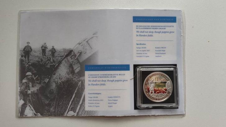 Herdenkingsmunt In Flanders Fields 110 jaar met certificaat, Postzegels en Munten, Munten | Europa | Euromunten, Ophalen of Verzenden