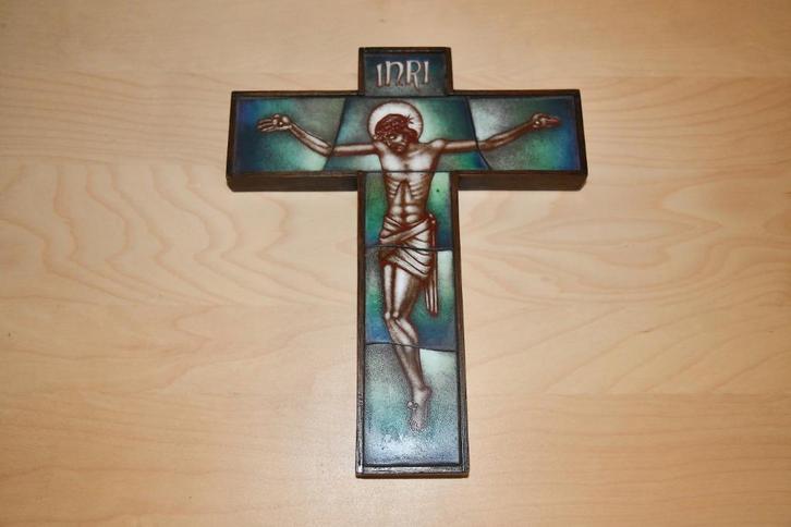 Vintage Opaline art deco kruisbeeld, Antiek en Kunst, Antiek | Religieuze voorwerpen, Ophalen of Verzenden