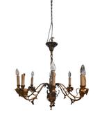 Elegante vergulde metalen luster met 8 lichtpunten, Ophalen, Gebruikt, Metaal
