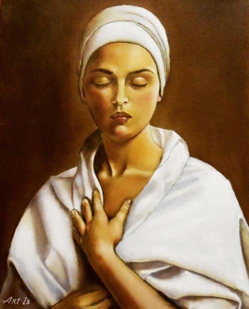 "Portret van een jong meisje" Een origineel schilderij, Antiek en Kunst, Kunst | Schilderijen | Modern, Verzenden