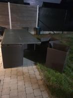 Tuintafel met glazen blad en 8 zeteltjes, Ophalen, Wicker