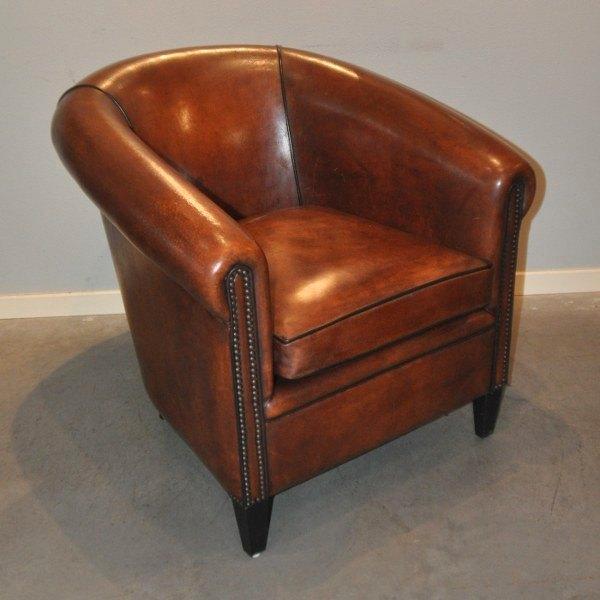 York, een schaapslederen clubfauteuil, Antiquités & Art, Antiquités | Meubles | Chaises & Canapés, Enlèvement ou Envoi