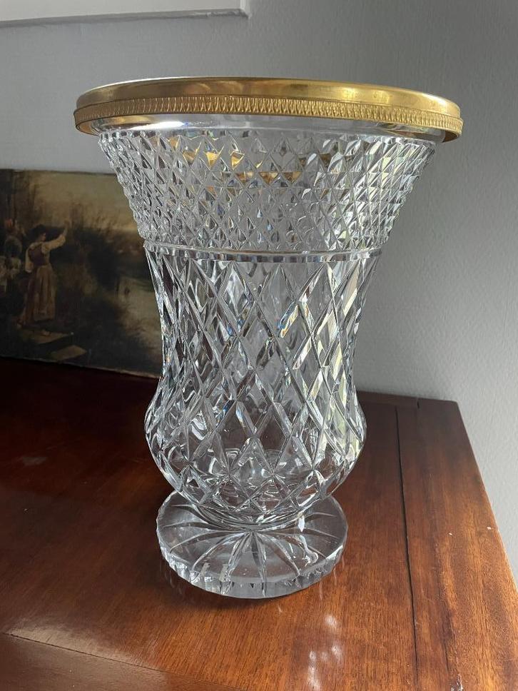 grande vase VSL col avec monture en métal doré, Antiek en Kunst, Antiek | Glaswerk en Kristal, Ophalen