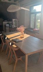 Ethnicraft bok tafel (240cm) en 6 eye stoelen, Ophalen, Zo goed als nieuw