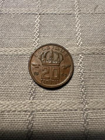 20 Centimes belge 1962 (zeldzamer jaar) (252) beschikbaar voor biedingen