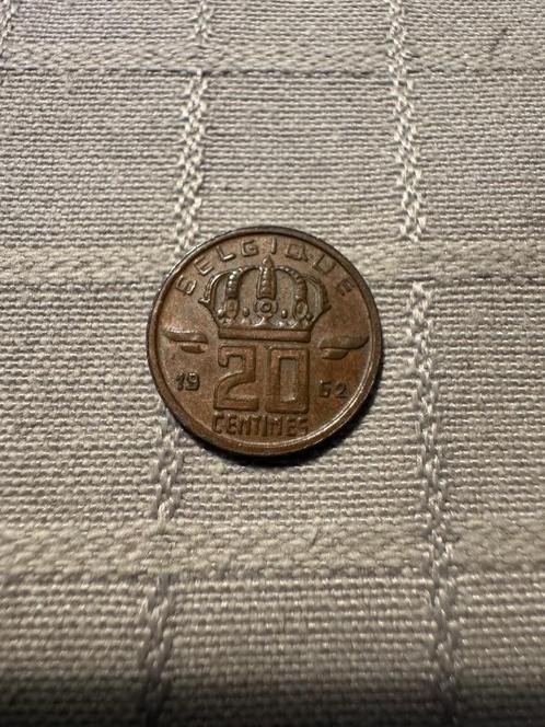 20 Centimes belge 1962 (zeldzamer jaar) (252), Postzegels en Munten, Munten | België, Losse munt, Brons, Ophalen of Verzenden