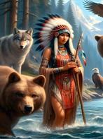 Diamond Painting indiaan beer wolf vogel 50x40cm (rond), Hobby en Vrije tijd, Schilderen, Verzenden, Nieuw, Overige typen