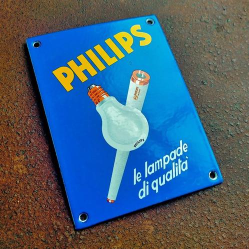 Emaille Schild PHILIPS Nederland Lampen Italië Reclamebord, Verzamelen, Merken en Reclamevoorwerpen, Gebruikt, Reclamebord, Verzenden