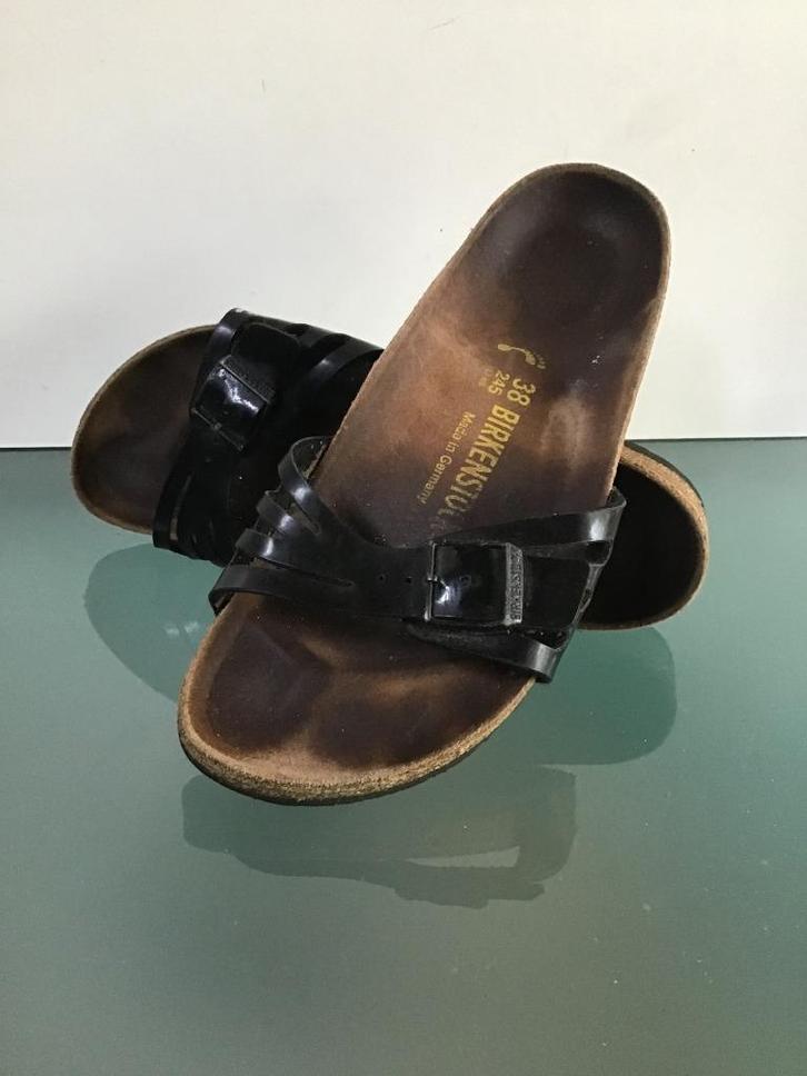 Gratis Verzenden | Birkenstock zwarte lak slippers 38, Kleding | Dames, Schoenen, Zo goed als nieuw, Slippers, Zwart, Verzenden
