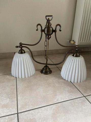 Hanglamp met melkglas, Huis en Inrichting, Lampen | Kroonluchters, Ophalen, Zo goed als nieuw
