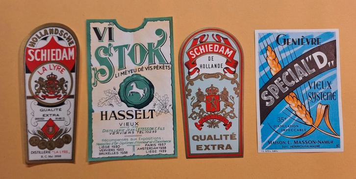 Oude Genever etiketten Franstalig Wallonië, Verzamelen, Merken en Reclamevoorwerpen, Zo goed als nieuw, Verpakking, Ophalen of Verzenden