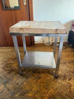 Stalen keuken tafeltje met houten blad, Huis en Inrichting, Ophalen, Gebruikt, 50 tot 100 cm, Vierkant