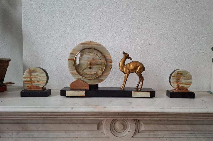 Art deco schouwgarnituur, Antiek en Kunst, Antiek | Klokken, Ophalen