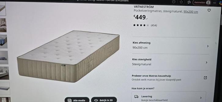 2 Matrassen Vatneström Ikea, Huis en Inrichting, Slaapkamer | Matrassen en Bedbodems, Zo goed als nieuw, Matras, 90 cm, 200 cm