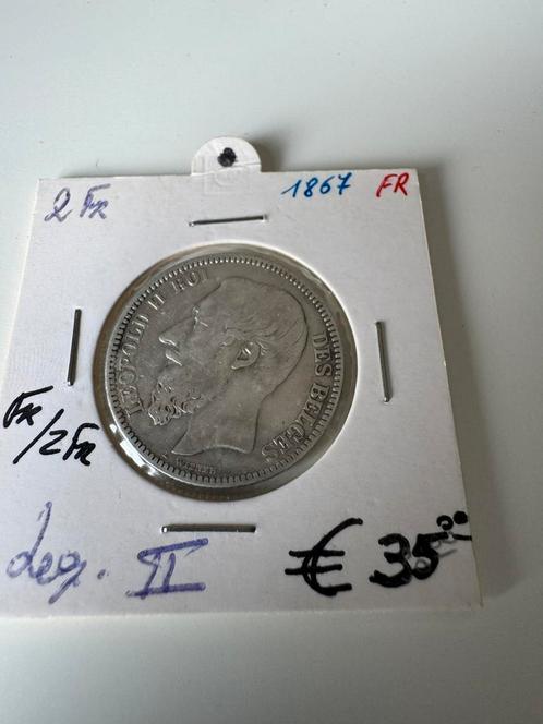 Zilveren 2 Franc 1867 Leopold 2 (196), Postzegels en Munten, Munten | België, Zilver, Ophalen of Verzenden