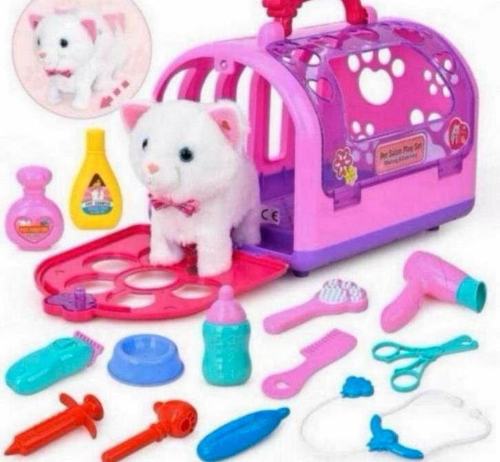 Kind kinderen speelgoed set Kat geluid huisdier verzorgen 3+, Kinderen en Baby's, Speelgoed | Knuffels en Pluche, Nieuw, Poes