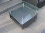 salontafel met glas op wieletjes74 op 74 glas60 op 60 tafel, Enlèvement, Utilisé, Verre