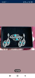 Prachtige sterling zilveren set met turkoois en marcasiet, Hangers, Blauw, Nieuw, Ophalen of Verzenden