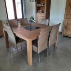 Tafel in eik met marmeren inlegstuk, zo goed als nieuw, Huis en Inrichting, Tafels | Eettafels, Ophalen, Zo goed als nieuw
