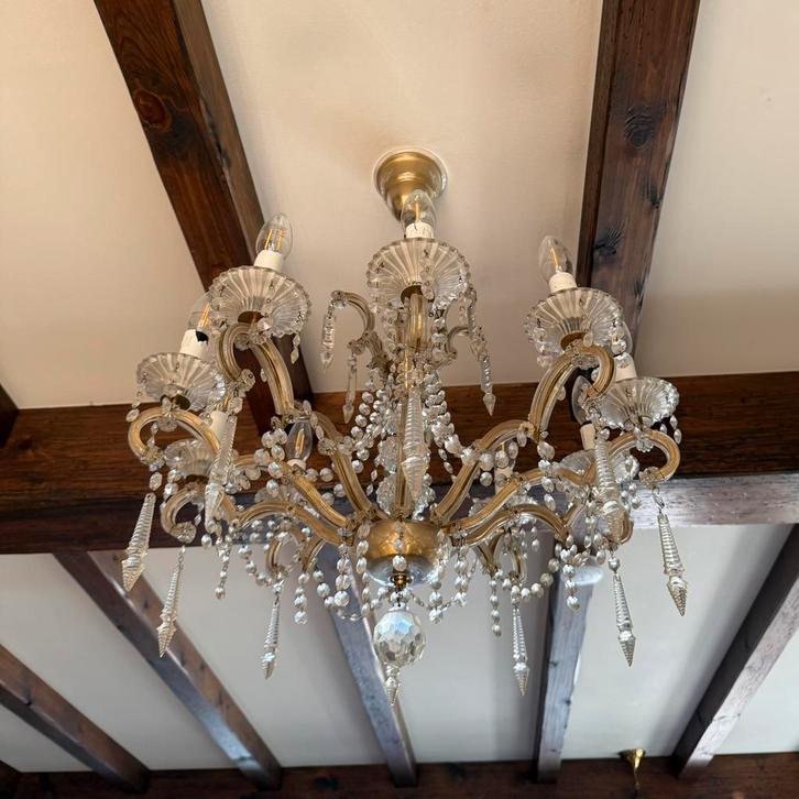 Vintage christallen kroonluchter, Huis en Inrichting, Lampen | Kroonluchters, Gebruikt, Glas, Metaal, Ophalen