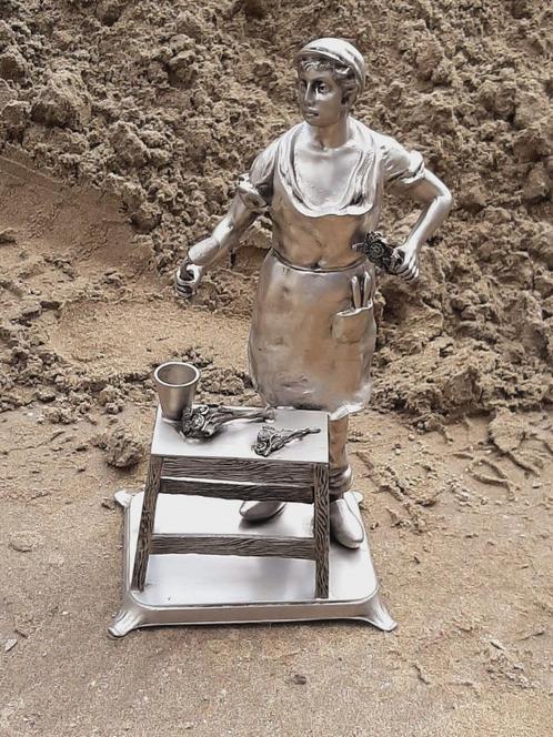 Gedetailleerd tinnen beeld/sculptuur van de beenhouwer🍗🥩, Antiek en Kunst, Antiek | Tin, Ophalen of Verzenden