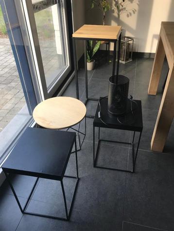 Set moderne bijzettafels + plantentafel + tafellamp - zwart  beschikbaar voor biedingen