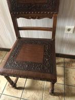 6 antieke stoelen in hout/zit en leuning in afgewerkt leder, Huis en Inrichting, Stoelen, Vijf, Zes of meer stoelen, Gebruikt