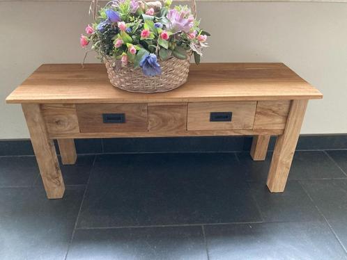TEAKHOUT HALBANKJE, TV MEUBEL 90 CM, Huis en Inrichting, Tafels | Sidetables, Nieuw, 25 tot 50 cm, 50 tot 100 cm, Rechthoekig