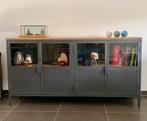 Dressoir industrieel metaal en mangohout, Ophalen, 150 tot 200 cm, Zo goed als nieuw, Glas