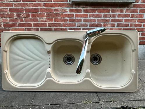 Wasbak beige met kraan, Huis en Inrichting, Keuken | Keukenelementen, Zo goed als nieuw, Beige, Ophalen