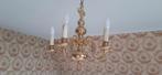 2x luster kroonluchter kaars beige 5 armen + bruin 6 armen, Huis en Inrichting, Lampen | Kroonluchters, Ophalen, Zo goed als nieuw