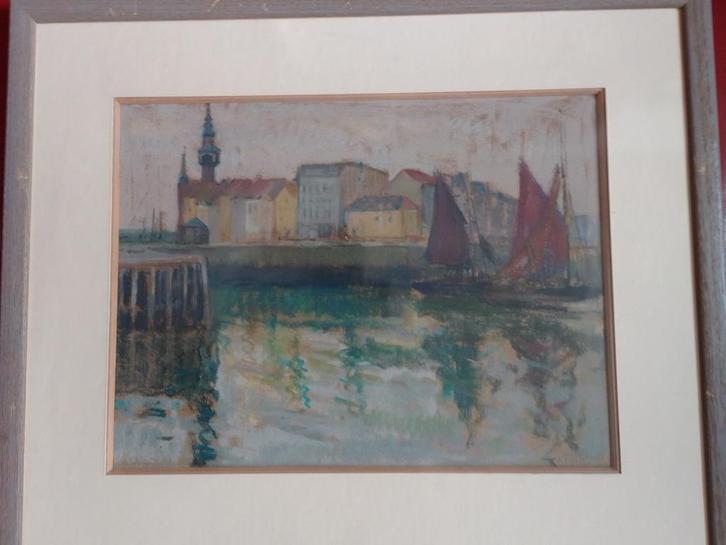 André Lynen  1888 - 1984  Aquarel  Haven Oostende, Antiek en Kunst, Kunst | Schilderijen | Klassiek, Verzenden