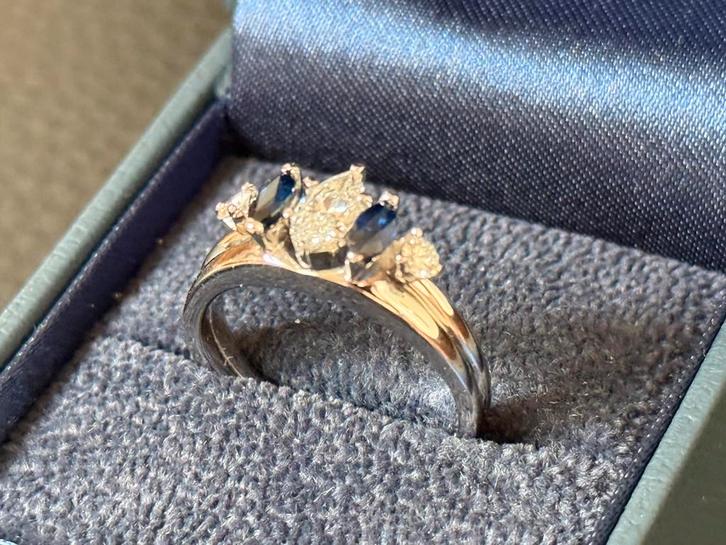 Exclusieve gouden ring natuurlijke diamant& safier! NIEUW!, Handtassen en Accessoires, Ringen, Nieuw, Dame, 17 tot 18, Goud, Met edelsteen