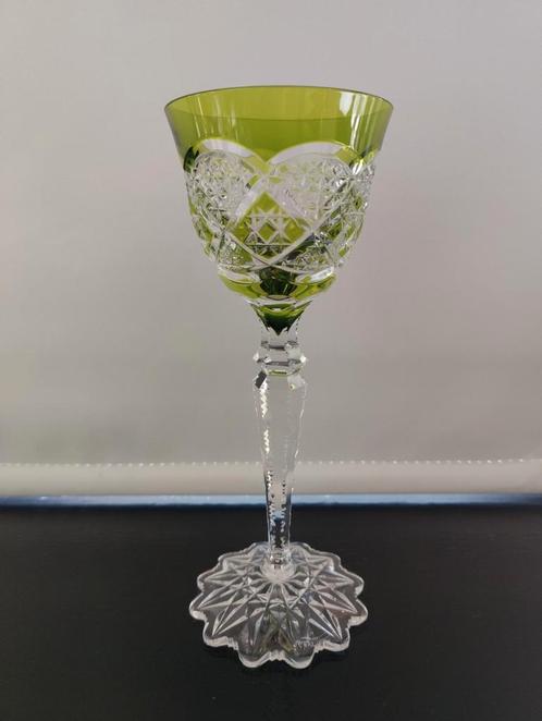 Val Saint Lambert - Wijnglas Verrept - groen - 22cm, Antiek en Kunst, Antiek | Glaswerk en Kristal, Ophalen of Verzenden