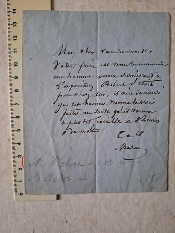 Eigenhandig geschreven brief door Jean-Baptiste Madou  beschikbaar voor biedingen