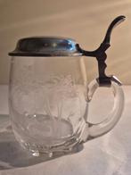 antieke gegraveerde kristallen mok met jachttafereel, Ophalen of Verzenden