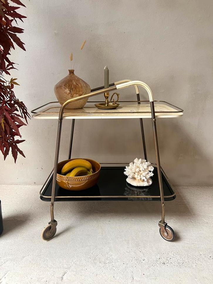 Serveerwagen barcart jaren 50/60 met glasplaten, Huis en Inrichting, Woonaccessoires | Etagères, Zo goed als nieuw, Ophalen
