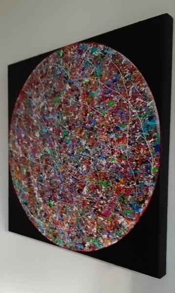 Schilderij: "Makes the world go round". 70/70/4 cm. beschikbaar voor biedingen