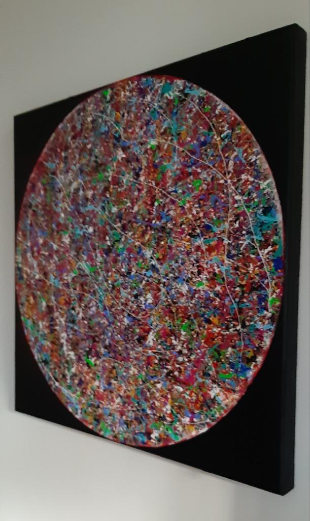 Schilderij: "Makes the world go round". 70/70/4 cm., Antiek en Kunst, Kunst | Schilderijen | Modern, Ophalen