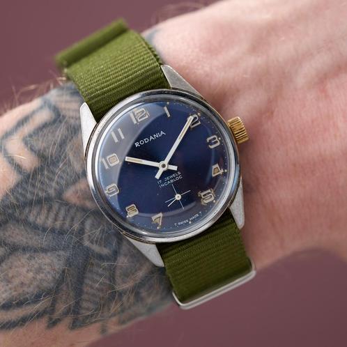 Vintage Rodania Handopwinder, Handtassen en Accessoires, Horloges | Antiek, Polshorloge, Overige merken, Staal, 1960 of later