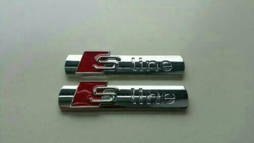 2x Audi S Line spatbord logo's chroom zilver / glans zwart, Auto-onderdelen, Carrosserie, Spatbord, Audi, Voor, Links, Rechts