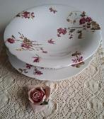 Brocante schaal op voet + bord, vogeltje, vlinder, insecten, Antiek en Kunst, Ophalen of Verzenden