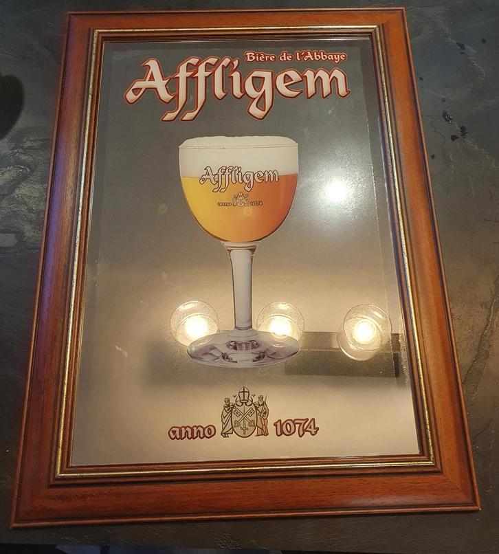 Ancien miroir de publicité - Affligem -, Collections, Marques de bière, Utilisé, Panneau, Plaque ou Plaquette publicitaire, Autres marques