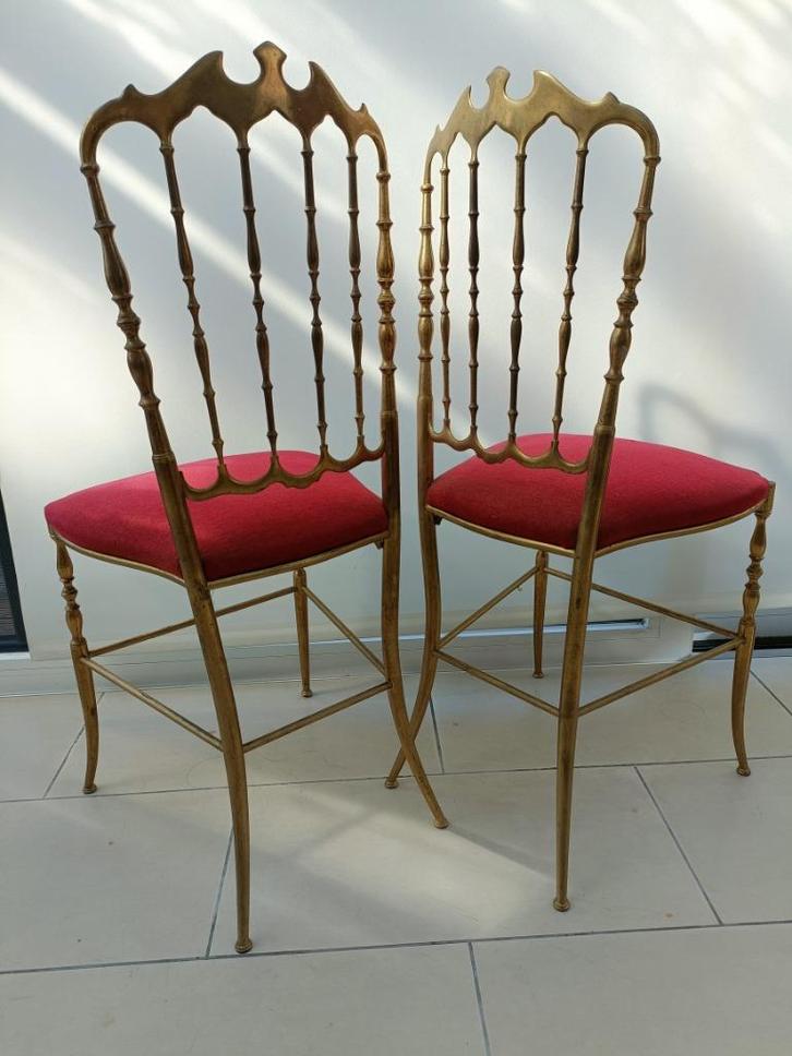 Vintage mate kopere Chiavari stoelen, italiaans design, Verzamelen, Retro, Huis en Inrichting, Ophalen