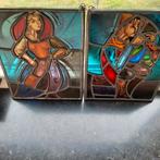 Vitrail, 2 pièces. Signé : Mestdagh. 22 cm x 27 cm, Enlèvement ou Envoi