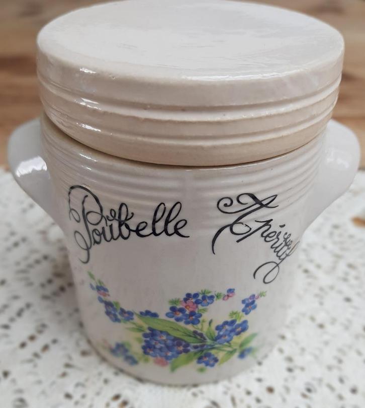 Kleine Franse gres Poubelle Aperitif met vergeet me nietjes, Antiek en Kunst, Curiosa en Brocante, Ophalen of Verzenden