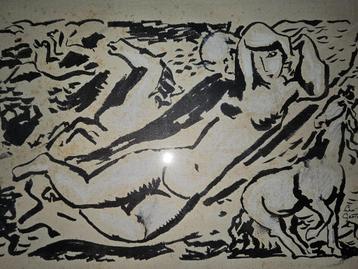 Leo Gestel, œuvre unique, encre des Indes orientales, signée, Enlèvement
