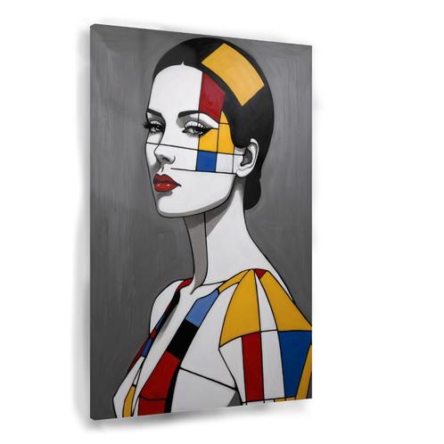 Vrouw in stijl van Piet Mondriaan Glasschilderij 100x150cm +, Huis en Inrichting, Woonaccessoires | Wanddecoraties, Nieuw, Verzenden